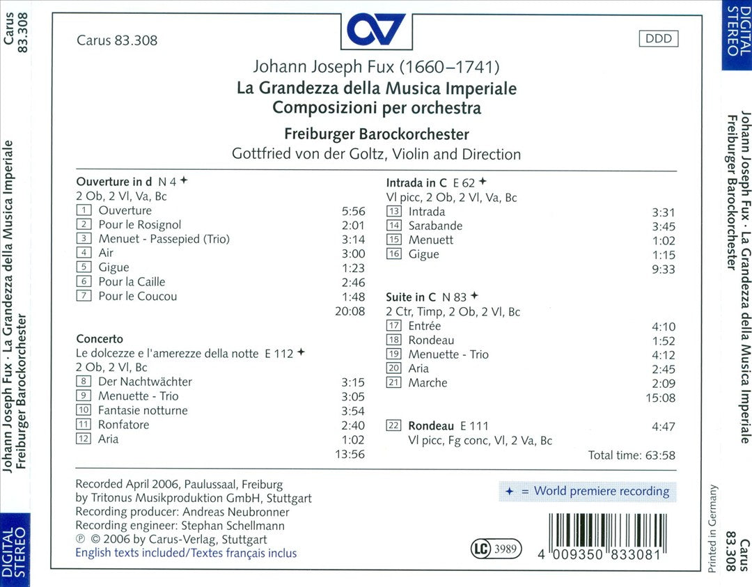 Johann Joseph Fux: La Grandezza della Musica Imperiale; Composizioni per orchestra cover art