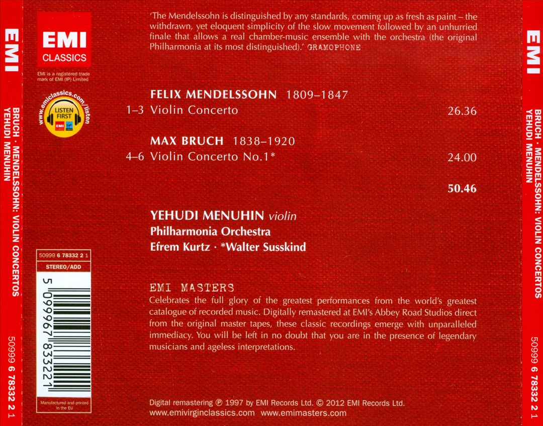 Mendelssohn: Violin Concerto; Bruch: Violin Concerto No. 1 cover art