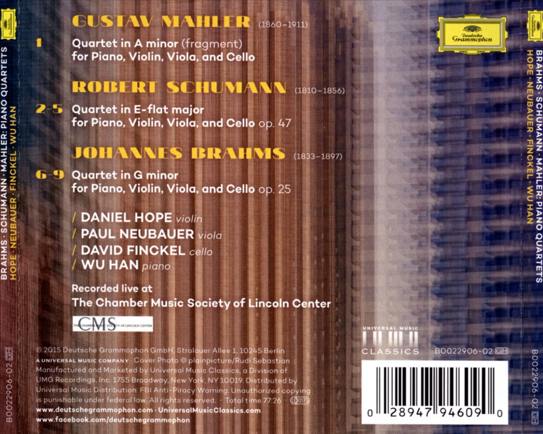 Brahms, Schumann, Mahler: Piano Quartets cover art