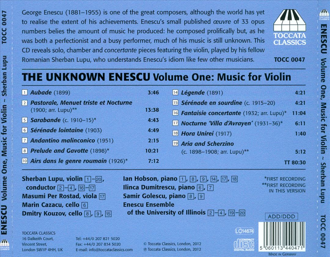 Unknown Enescu, Vol. 1: Music for Violin cover art