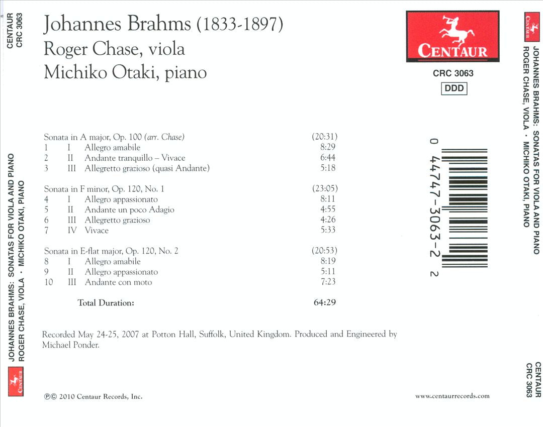 Brahms: Sonata in A major, Op. 100; Sonata in F minor, Op. 120/1; Sonata in E-flat major, Op. 120/2 cover art