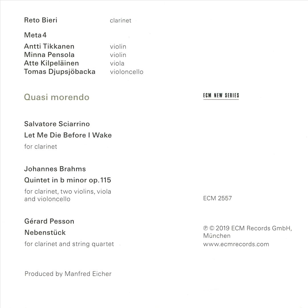 Quasi Morendo: Music of Brahms, Pesson & Sciarrino cover art