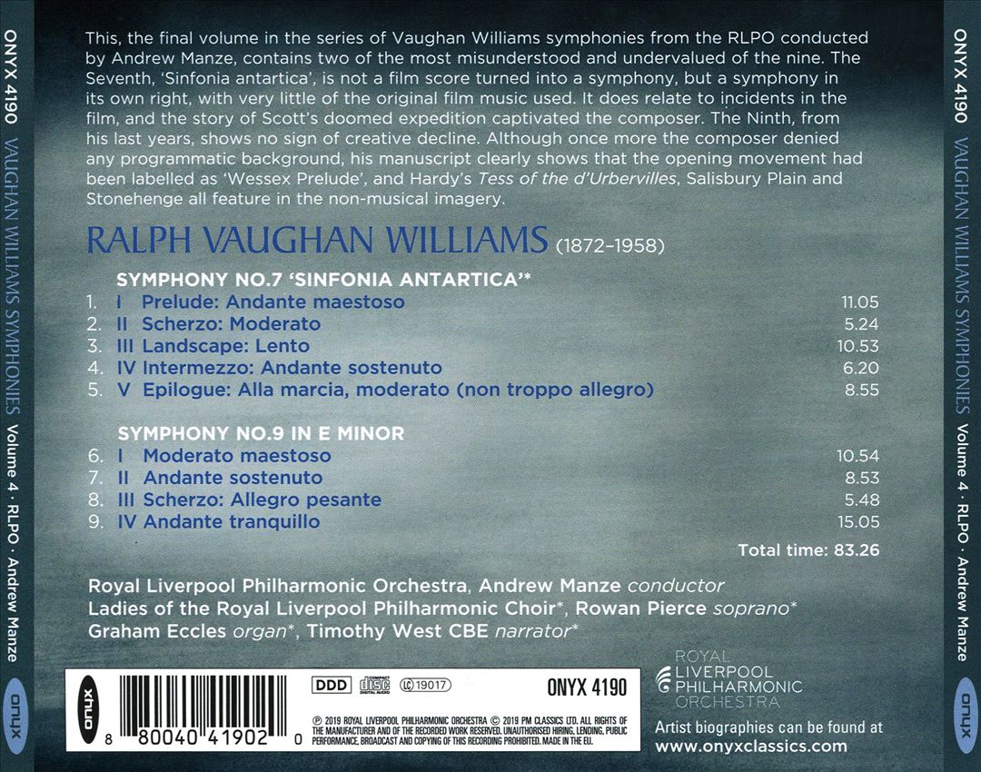 Vaughan Williams: Symphony No. 7 "Antartica"; Symphony No. 9 in E minor cover art