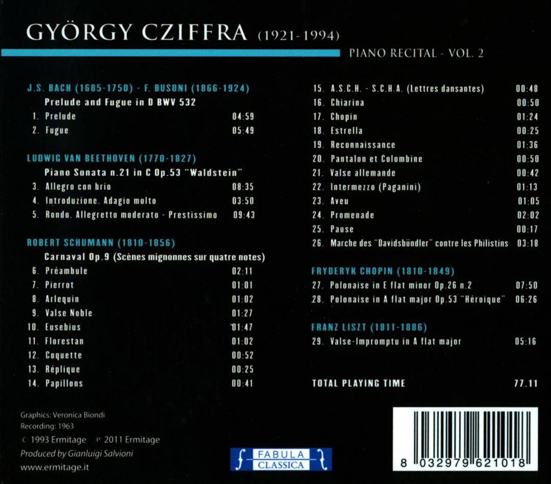 György Cziffra: Piano Recital, Vol. 2 - Bach/Busoni, Beethoven, Schumann, Chopin, Liszt cover art