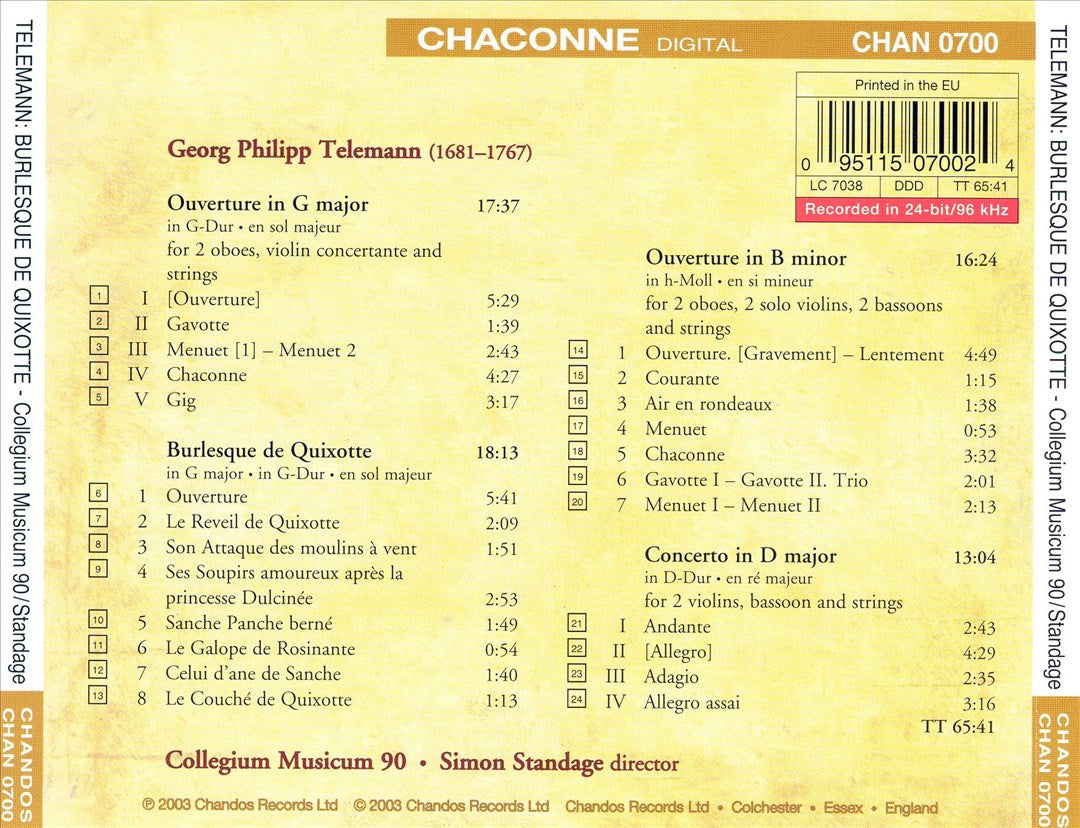 Telemann: Burlesque de Quixotte cover art