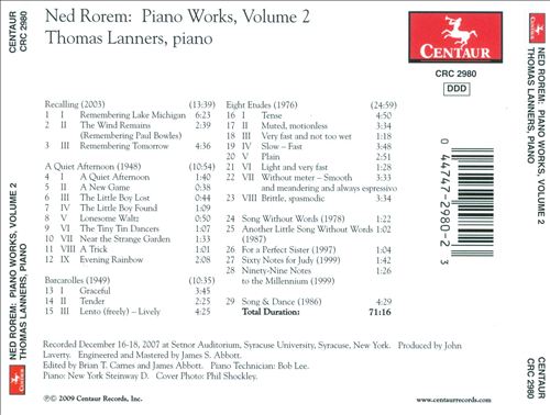 Ned Rorem: Piano Works, Vol. 2 cover art