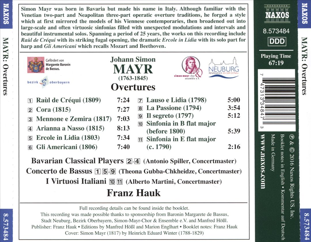 Johann Simon Mayr: Overtures cover art