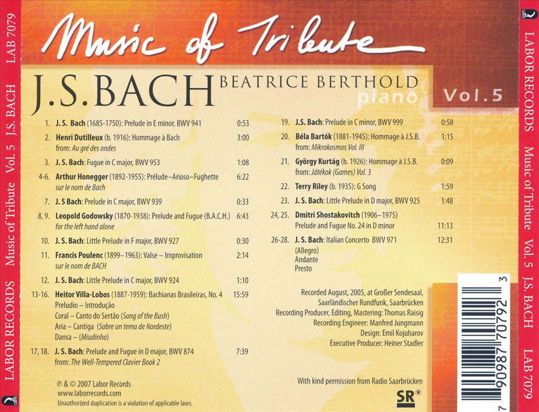Music of Tribute, Vol. 5: J. S. Bach cover art