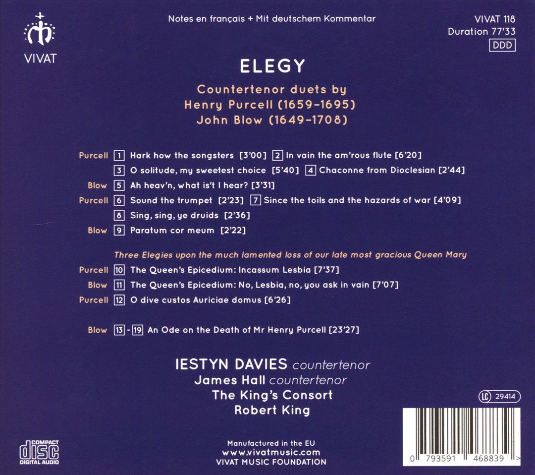Elegy: Purcell & Blow cover art