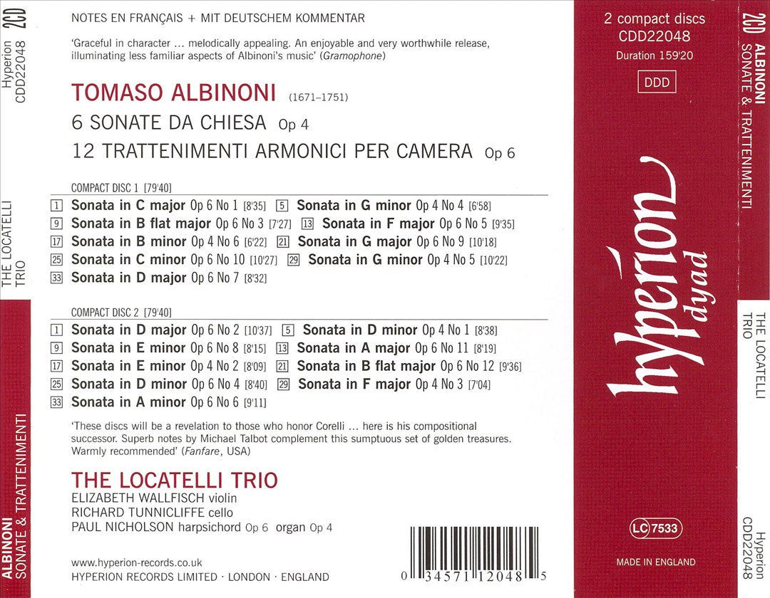 Albinoni: Sonate Da Chiesa Op. 4; Trattenimenti Armonici Op. 6 cover art