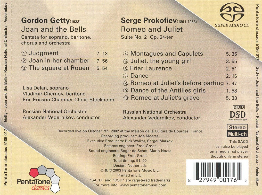 Gordon Getty: Joan and the Bells; Prokofiev: Romeo & Juliet Suite No. 2 cover art
