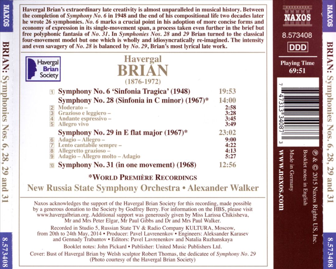 Havergal Brian: Symphonies Nos. 6, 28, 29 and 31 cover art