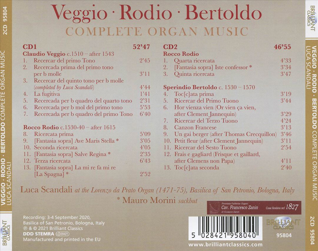 Veggio, Rodio, Bertoldo: Complete Organ Music cover art