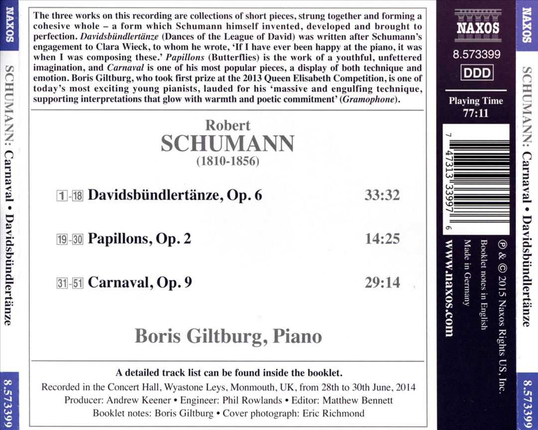Schumann: Carnaval; Davidsbündlertänze; Papillons cover art