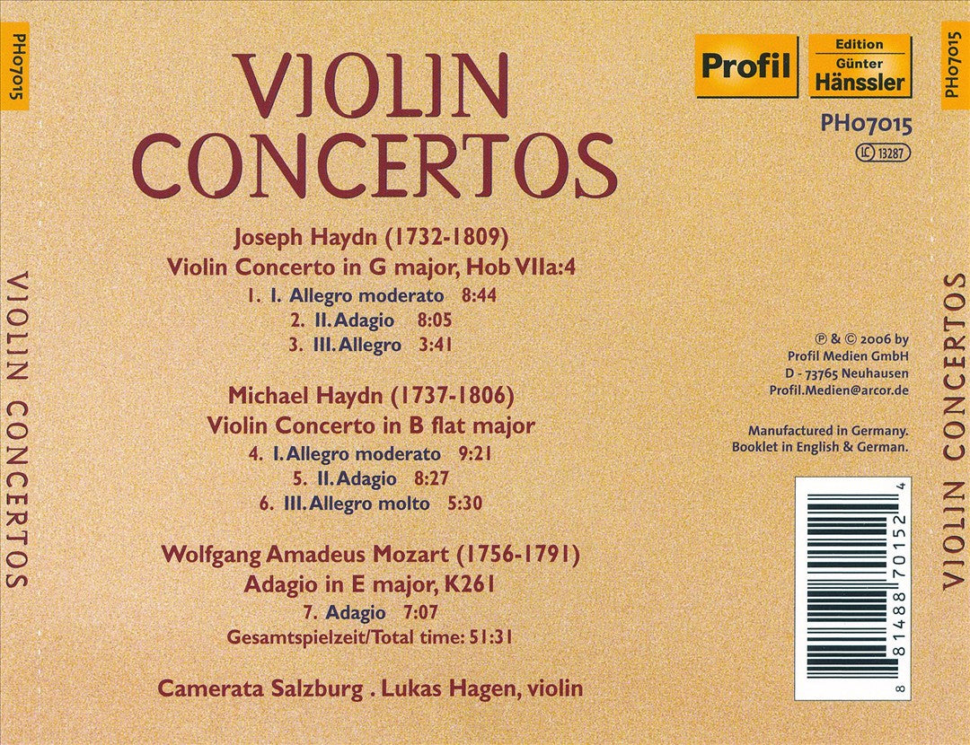Joseph Haydn, Michael Haydn, Mozart: Violin Concertos cover art