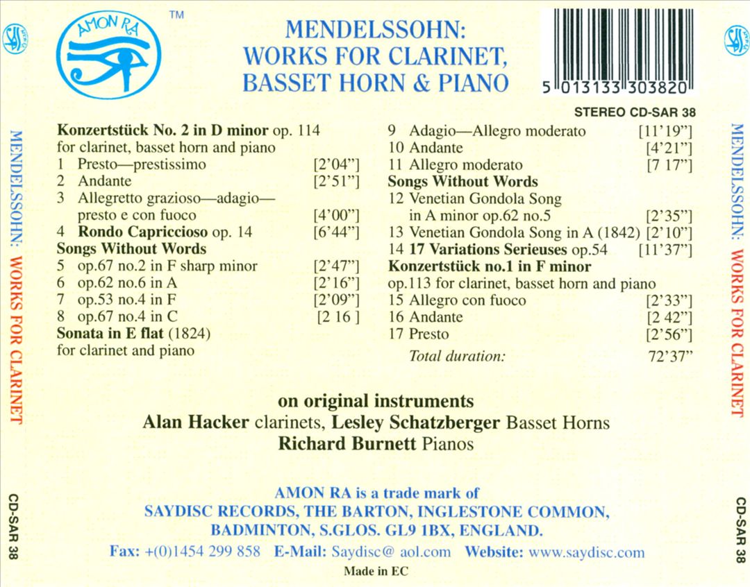 Mendelssohn: Works for Clarinet, Basset Horn & Piano cover art