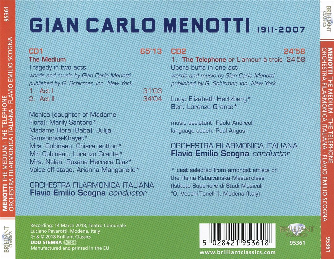 Menotti: The Medium; The Telephone cover art