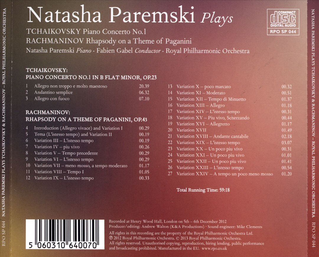 Paremski Plays Tchaikovsky, Rachmaninov cover art