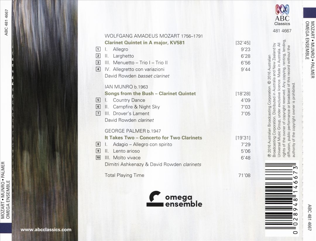 Mozart: Clarinet Quintet; Munro: Songs from the Bush; Palmer: It Takes Two cover art