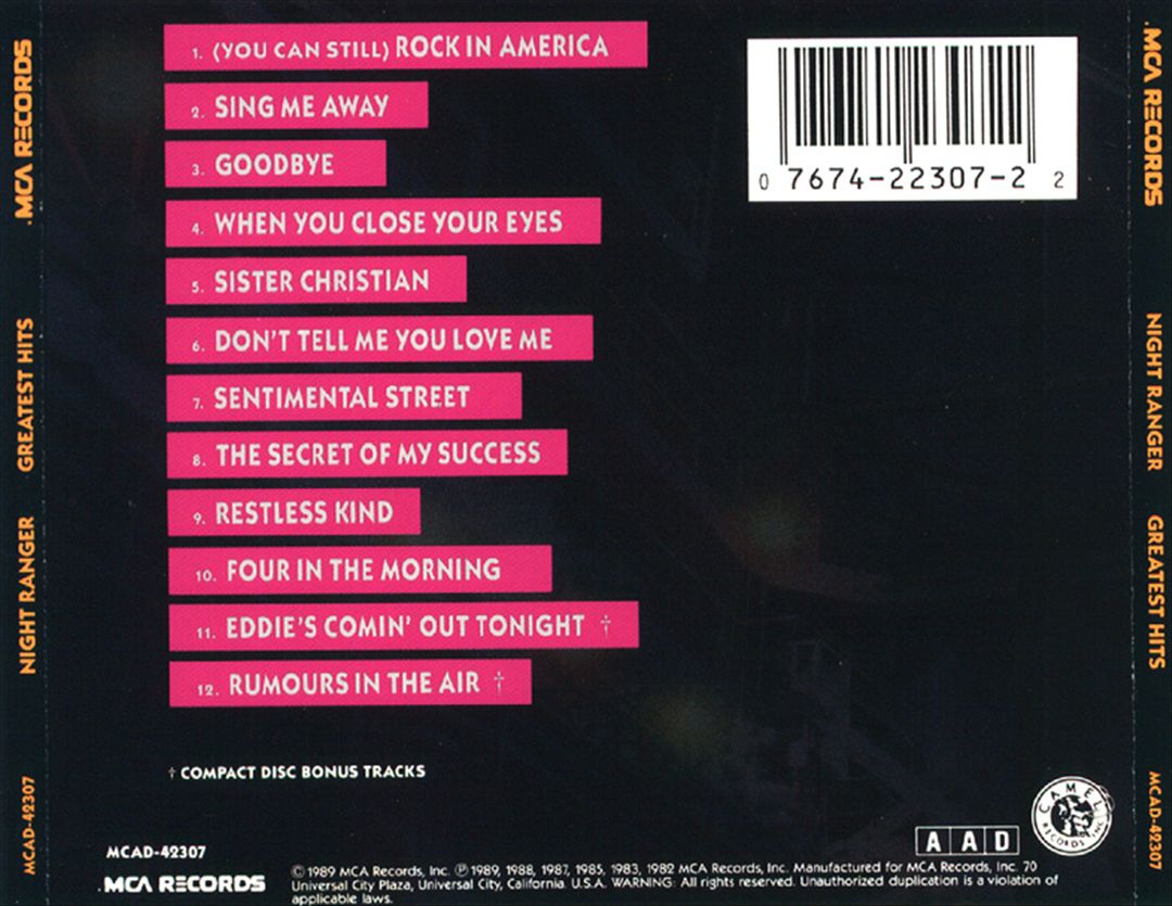 Night Ranger's Greatest Hits cover art