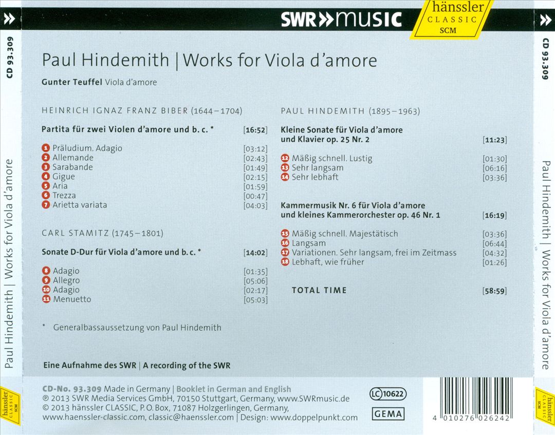 Paul Hindemith: Works for Viola d'Amore cover art