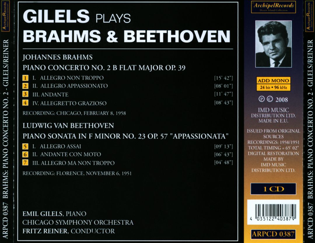 Brahms: Piano Concerto No. 2; Beethoven: Piano Sonata Op. 57 "Appassionata" cover art