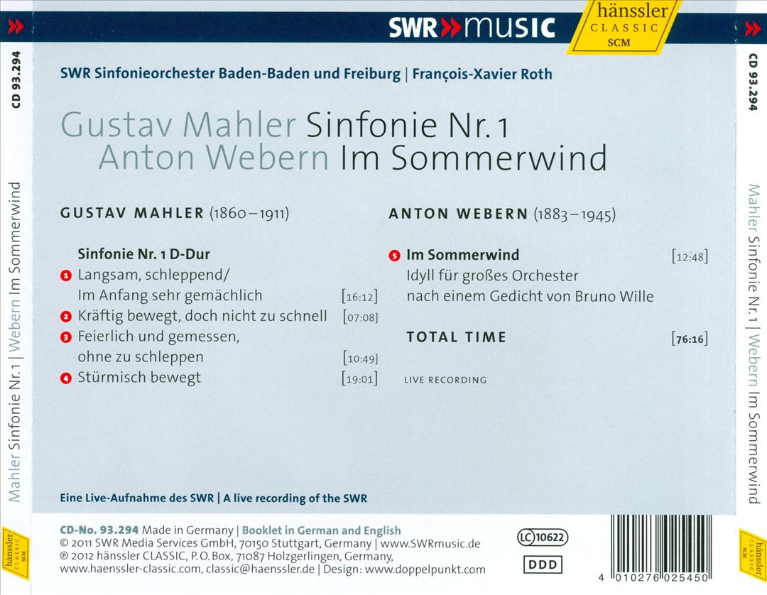 Mahler: Symphony No. 1; Webern: Im Sommerwind cover art