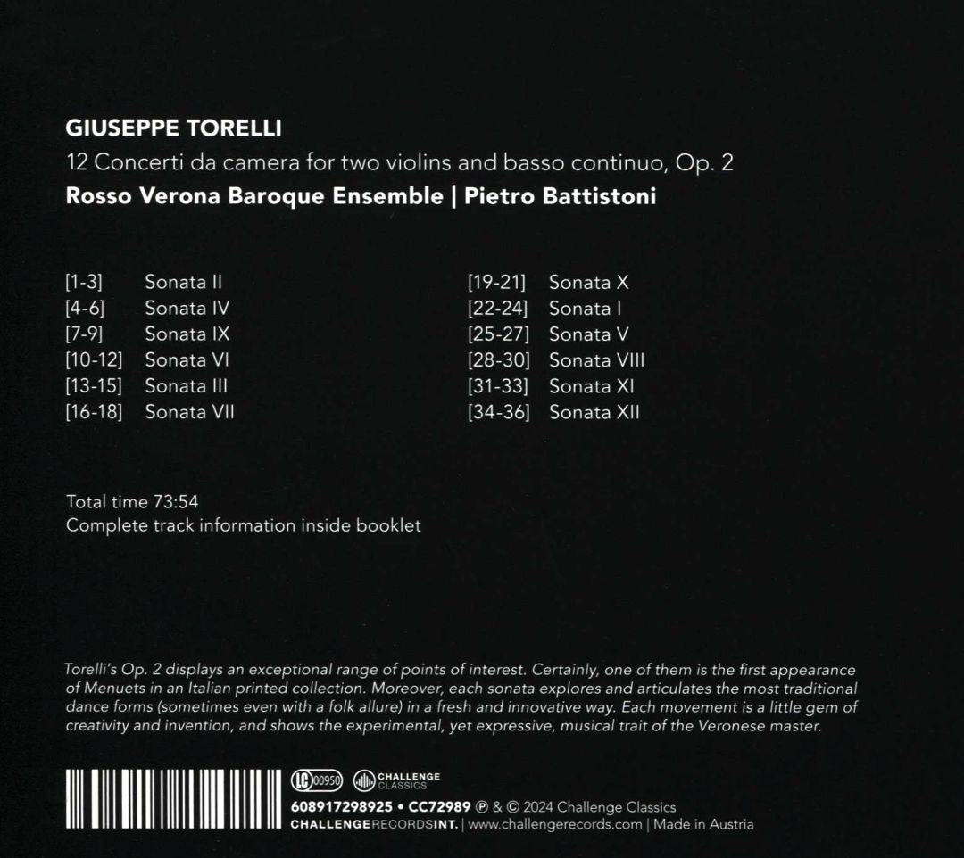 Giuseppe Torelli: 12 Concerti da camera for two violins and basso continuo, Op. 2 cover art