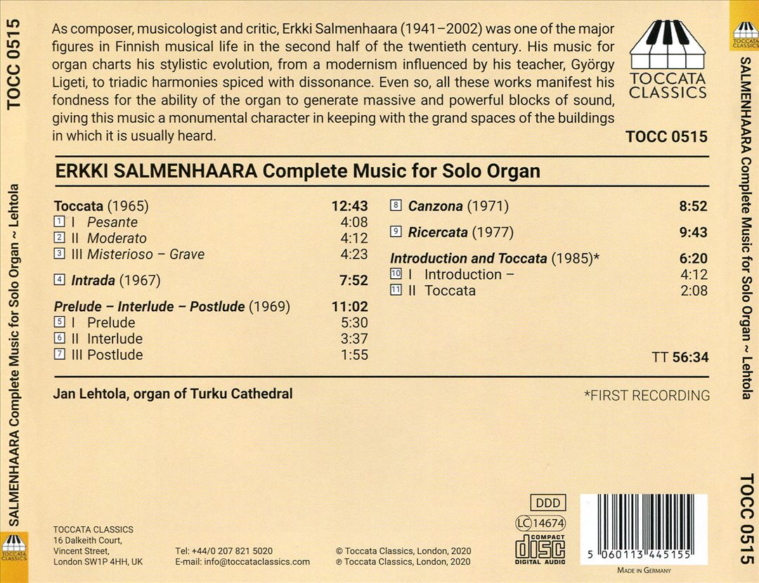 Erkki Salmenhaara: Complete Music for Solo Organ cover art