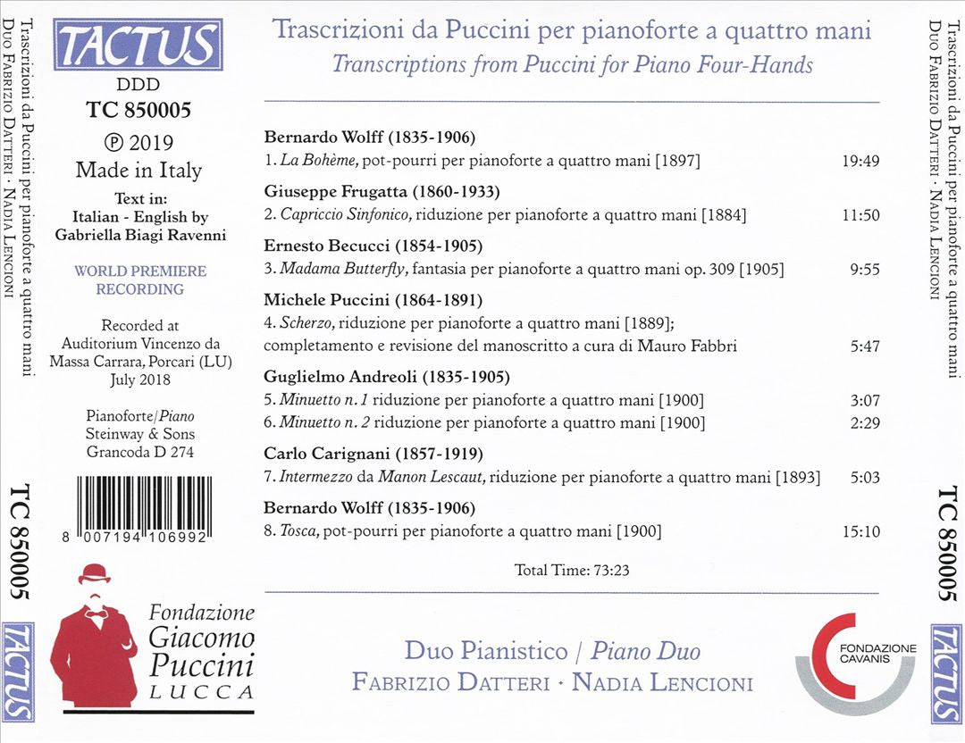 Transcrizionie da Puccini per pianoforte a quattro mani: Wolff, Frugatta, Becucci, Puccini, Andr cover art