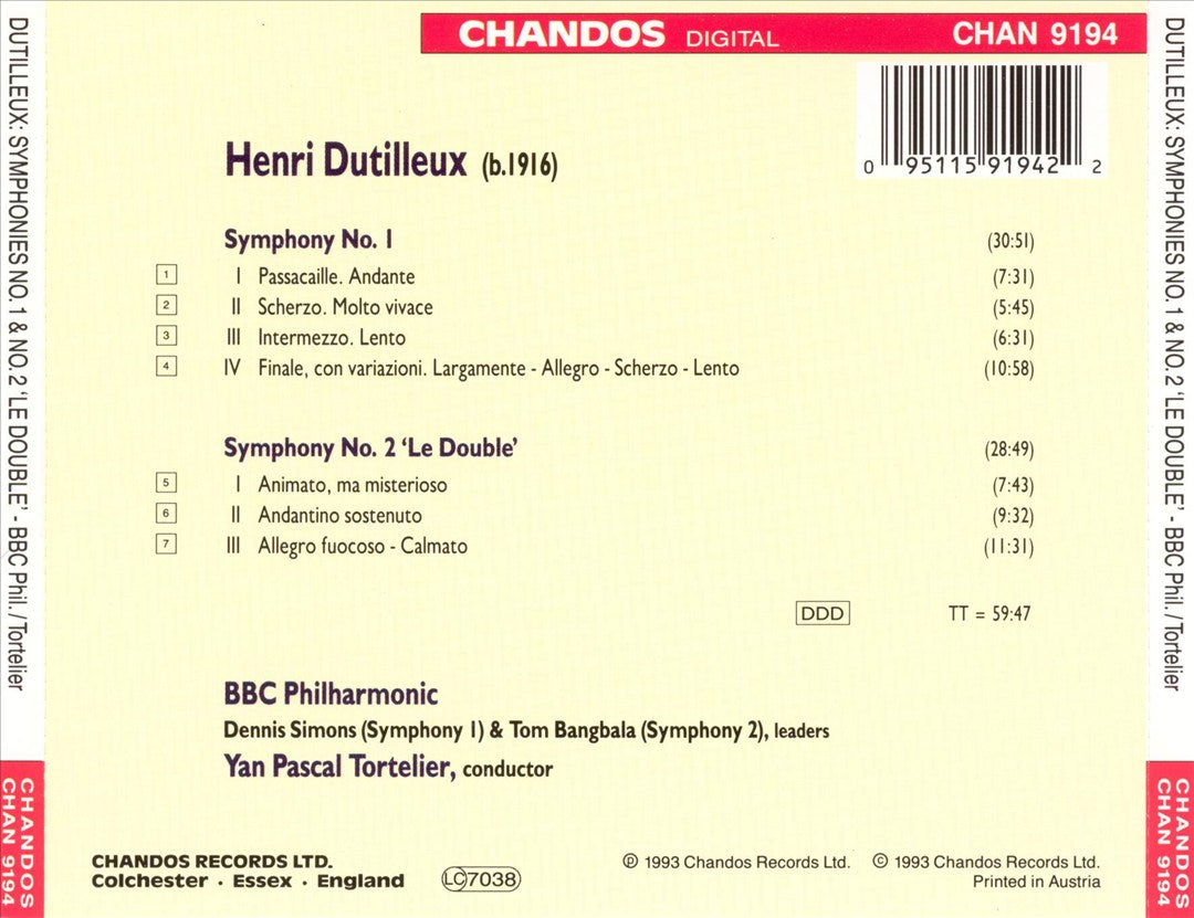 Henri Dutilleux: Symphonies Nos. 1 & 2 cover art