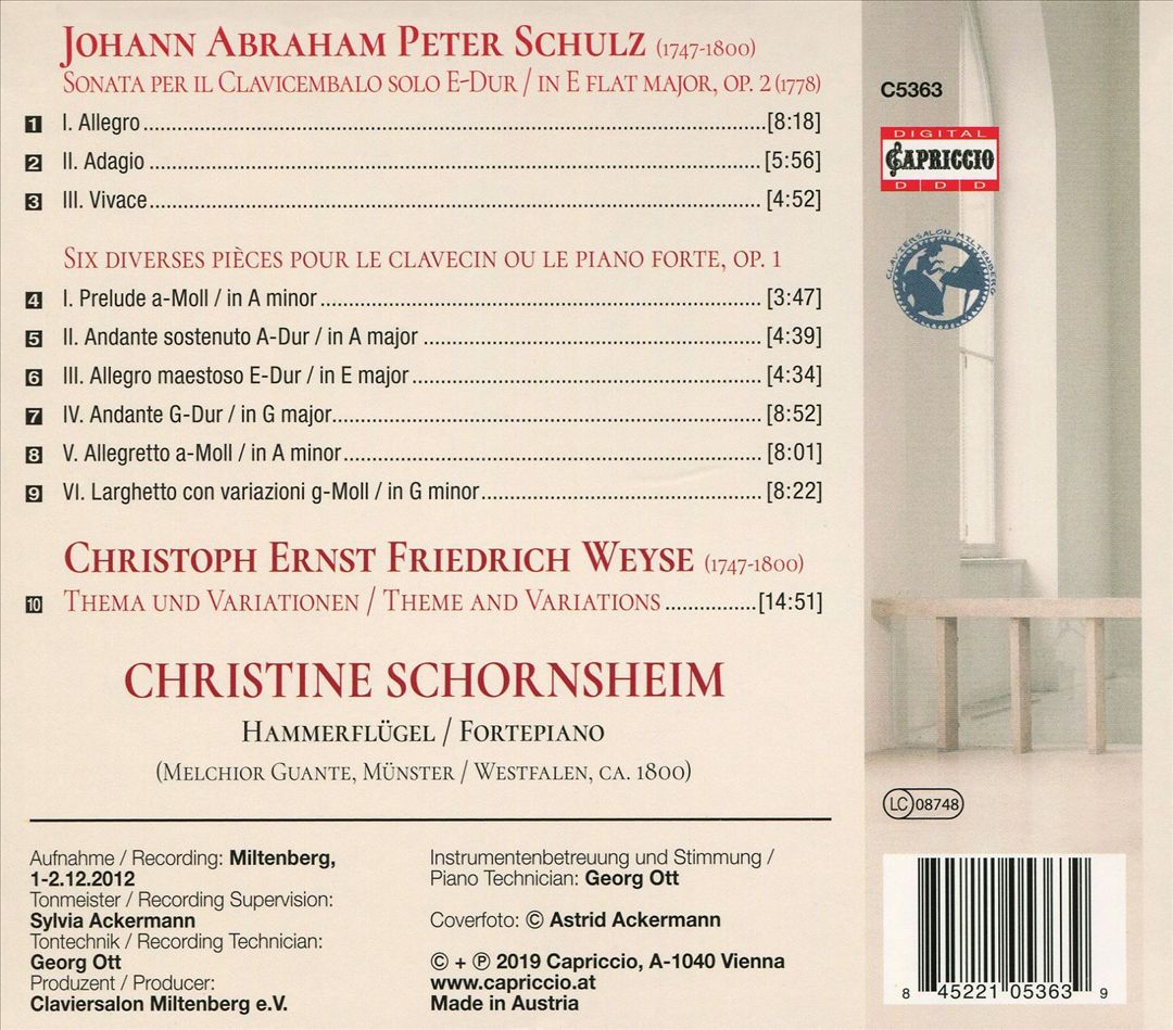 Schulz: Six Diverses Pièces, Op. 1; Sonata per il Clavicembalo Op. 2; Weyse: Thema und Variationen cover art