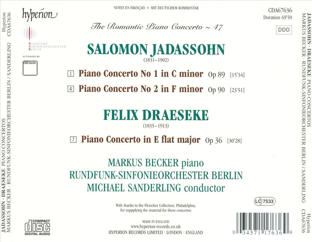 Romantic Piano Concerto, Vol. 47: Salomon Jadassohn & Felix Draeseke cover art
