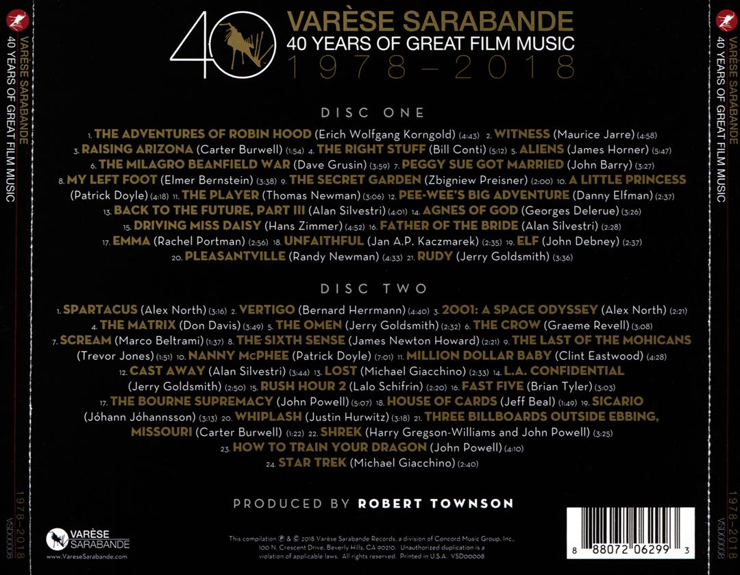 Varèse Sarabande: 40 Years of Great Film Music 1978-2018 cover art