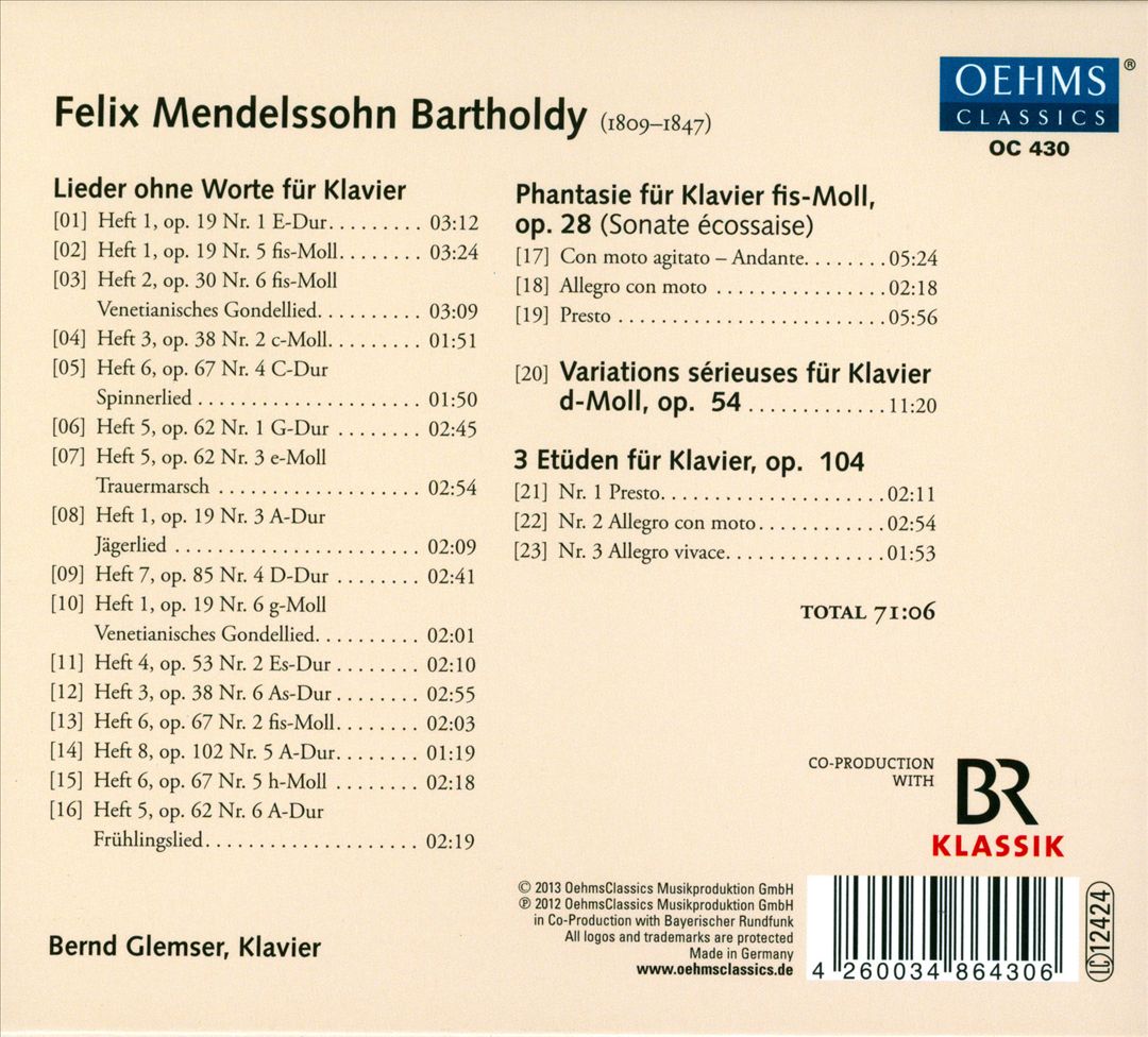 Bernd Glemser plays Mendelssohn cover art