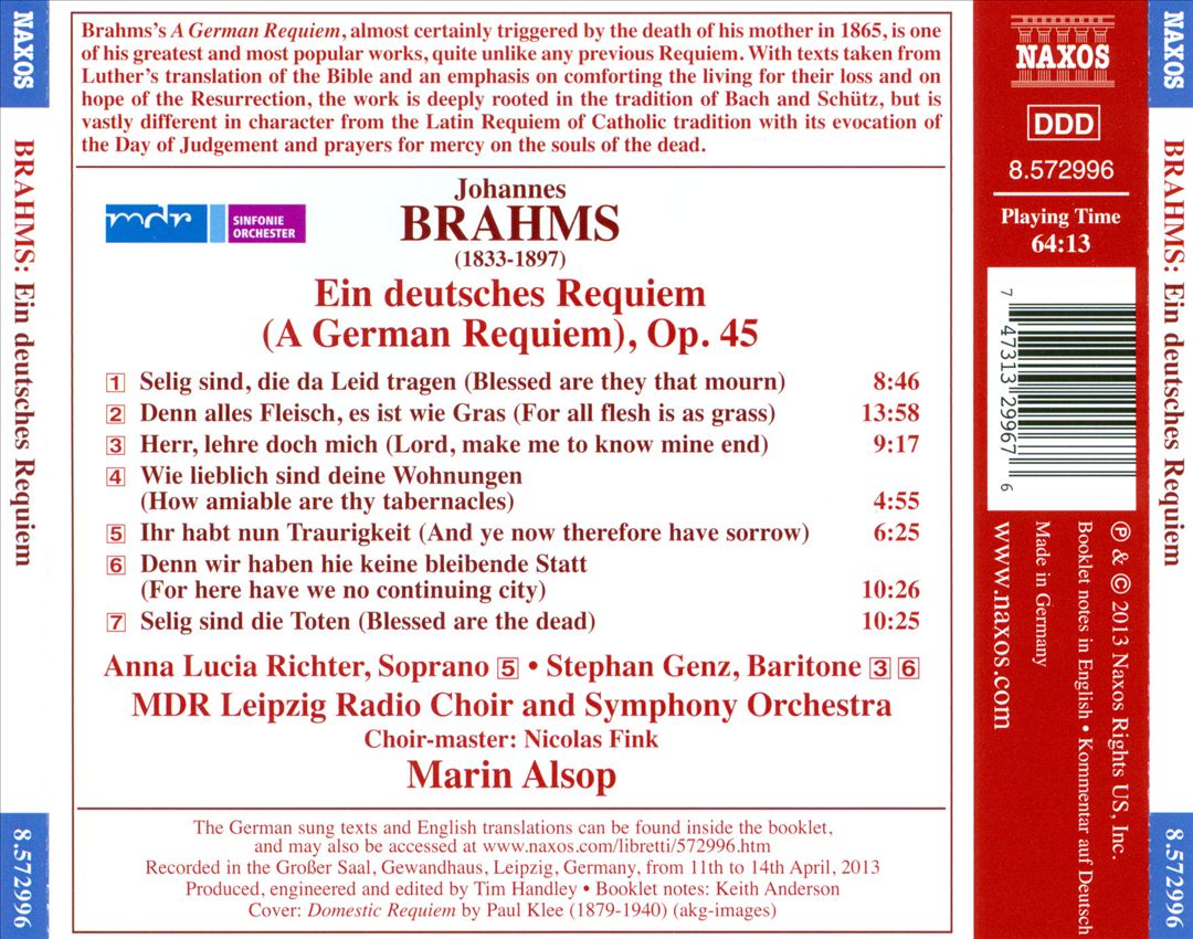 Brahms: Ein deutsches Requiem cover art