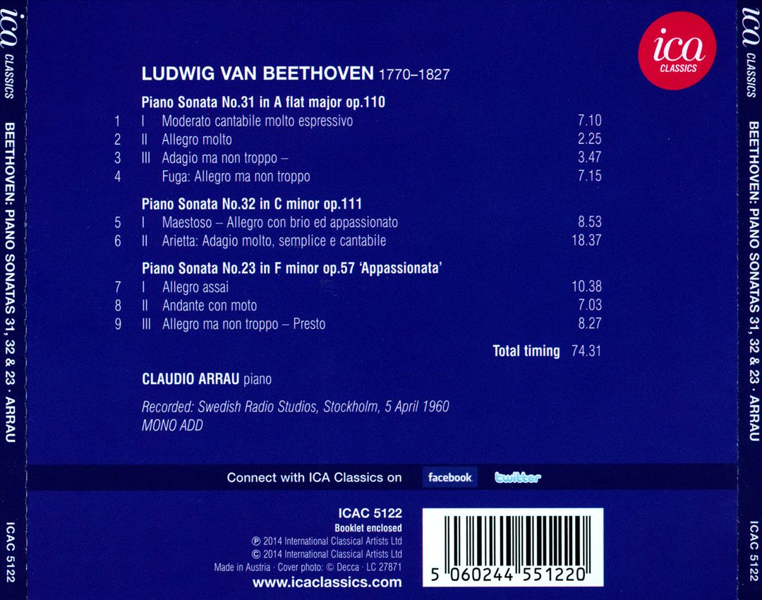 Beethoven: Piano Sonatas Nos 3, 32 & 23 "Appassionata" cover art