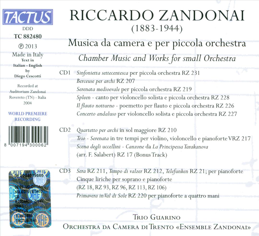 Riccardo Zandonai: Musica da camera e per piccola orchestra cover art