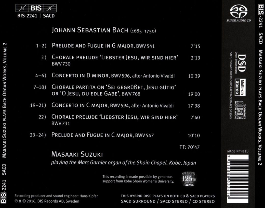 Masaaki Suzuki Plays Bach Organ Works, Vol. 2: ... sei gegrüßet, jesu gütig cover art