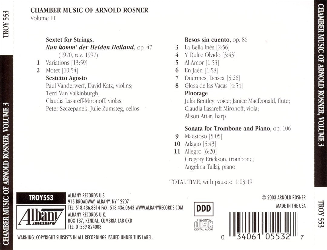 Chamber Music of Arnold Rosner, Vol. 3 cover art