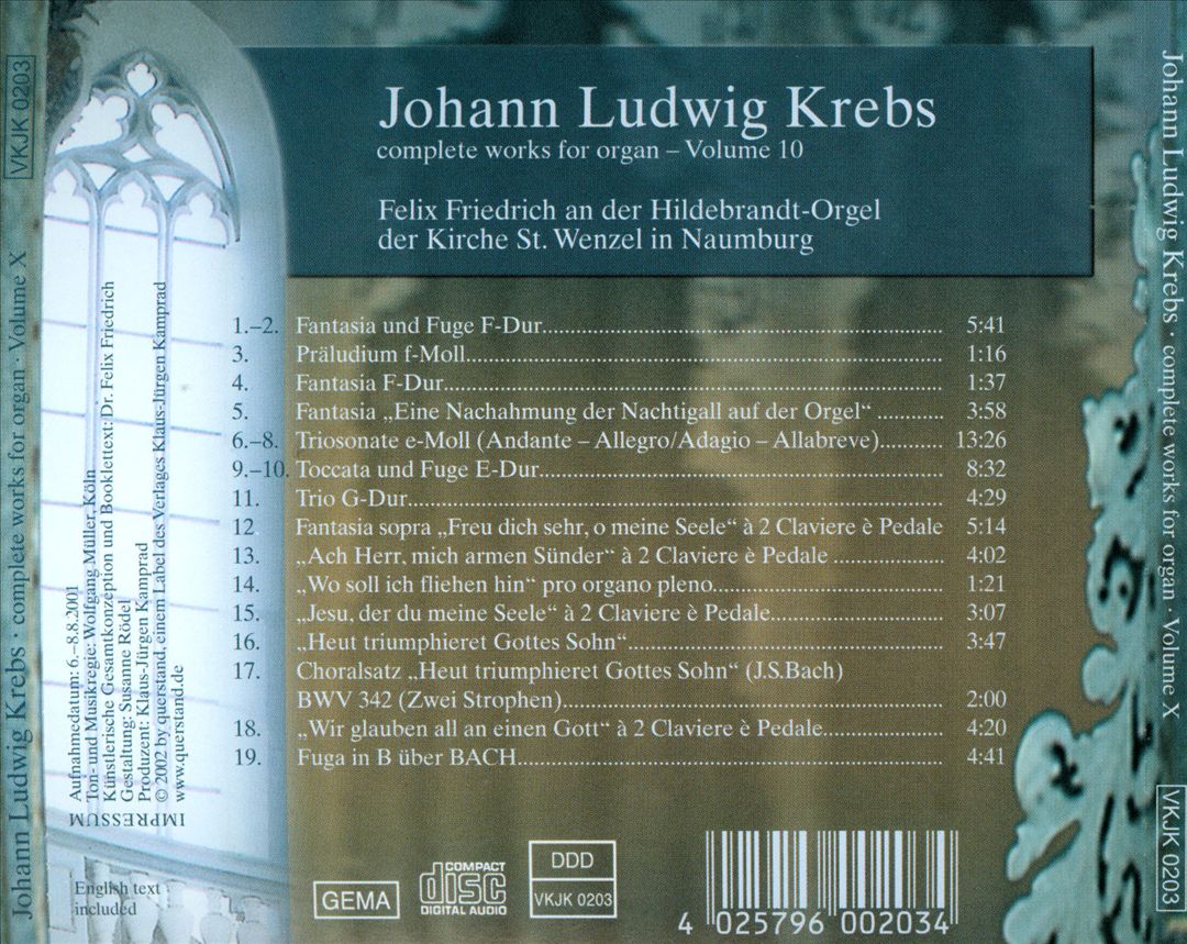 Johann Ludwig Krebs: Complete Works for Organ, Vol. 10 cover art