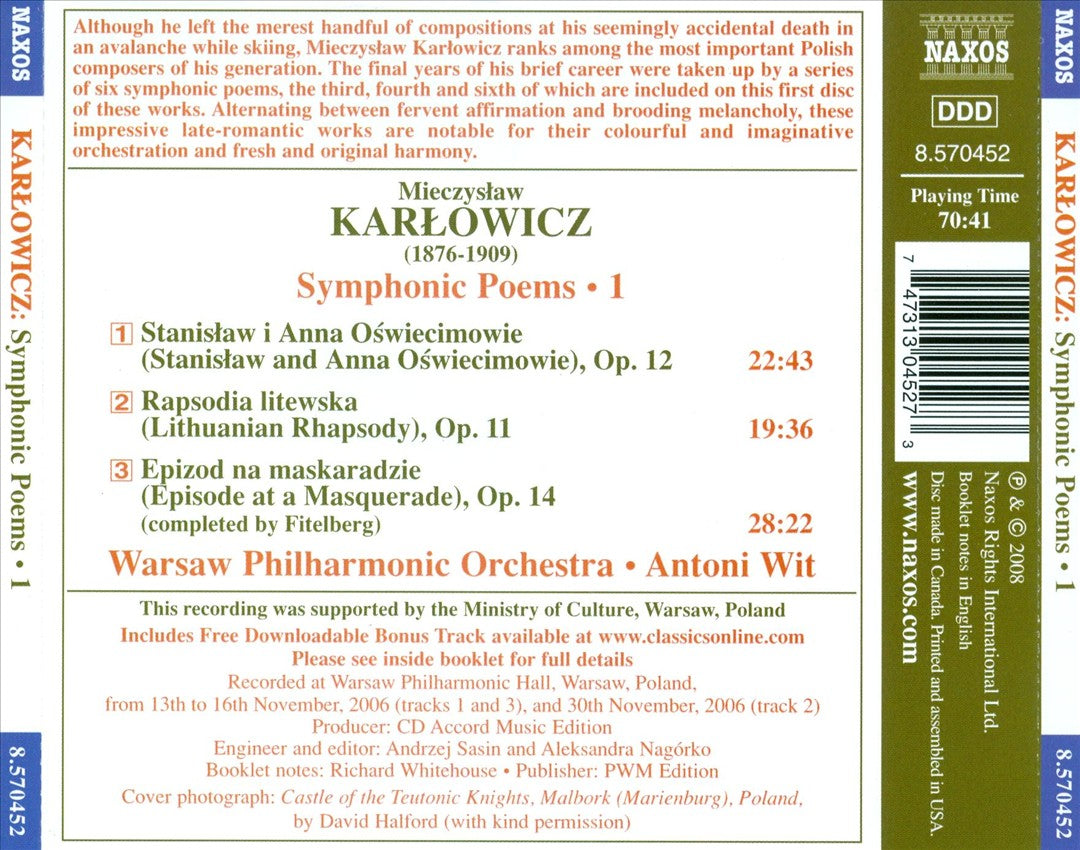 Mieczyslaw Karlowicz: Symphonic Poems, Vol. 1 cover art