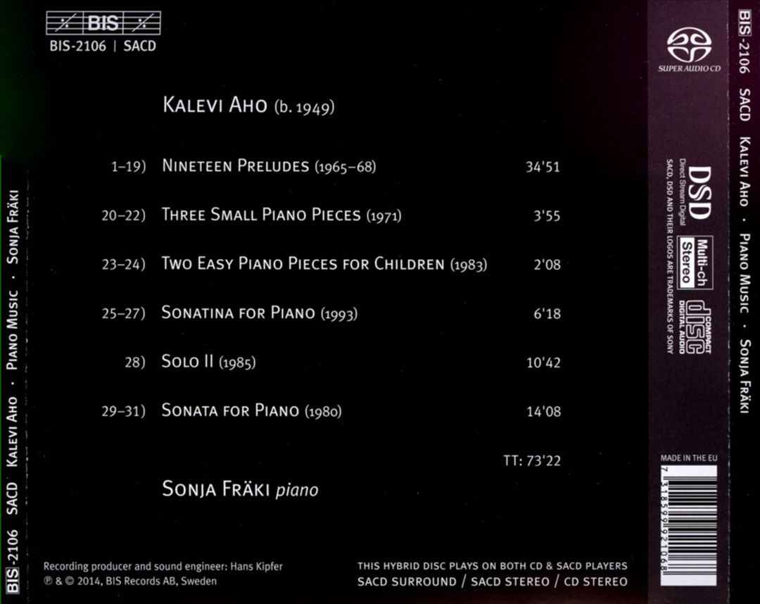 Kalevi Aho: Works for Solo Piano cover art