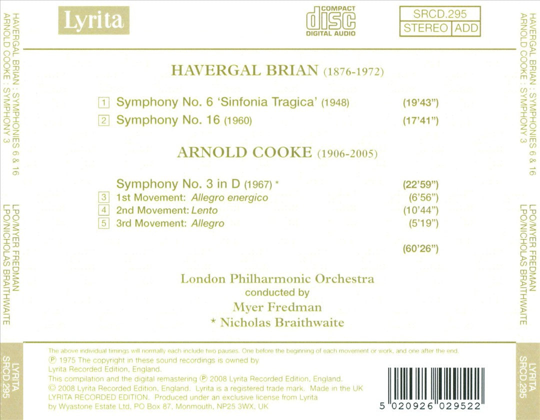 Havergal Brian: Symphonies Nos. 6 & 16; Arnold Cooke: Symphony No. 3 cover art
