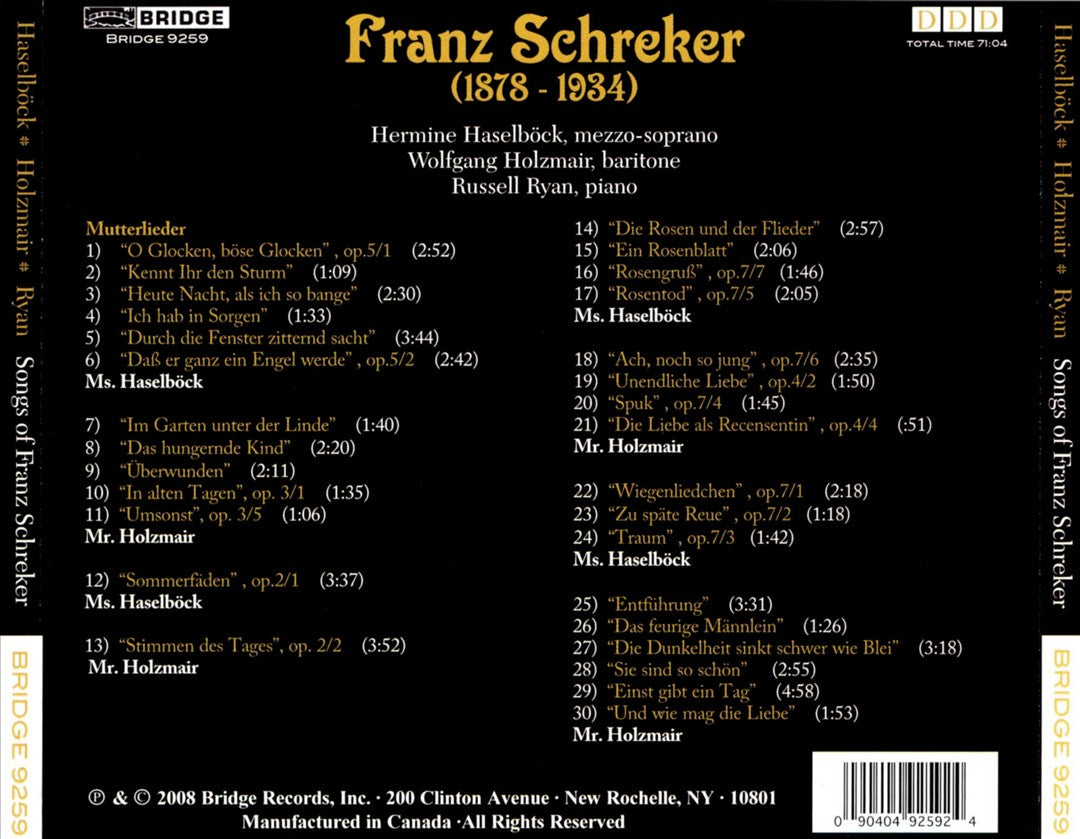 Songs of Franz Schrecker cover art
