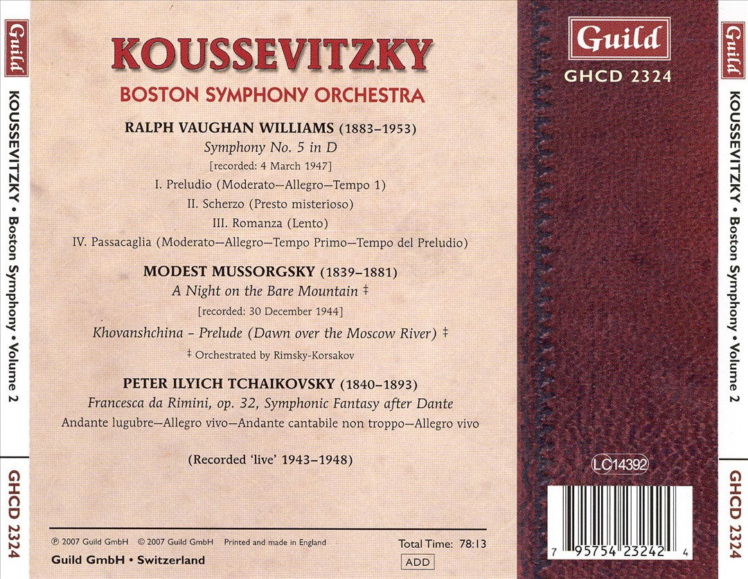 Vaughan Williams: Symphony No. 5; Tchaikovsky: Francesca da Rimini; Mussorgsky: A Night on Bare Mountain cover art