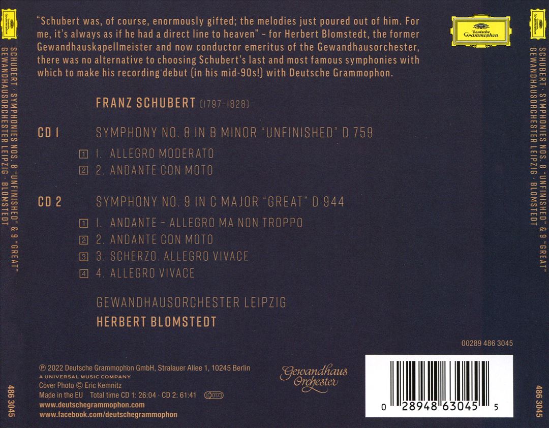 Schubert: Symphonies Nos. 8 "Unfinished" & 9 "The Great" cover art