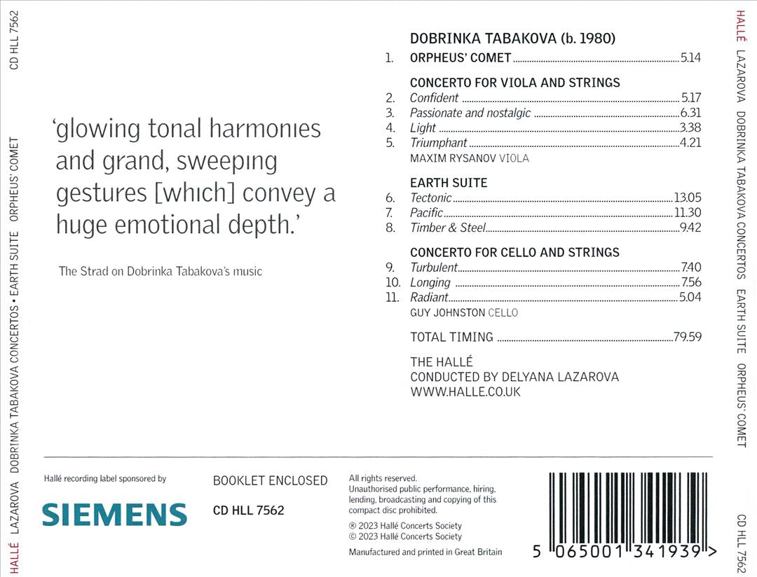 Dobrinka Tabakova: Orpheus' Comet; Concerto for Viola and Strings; Earth Suite; Concerto for Cello and Strings cover art
