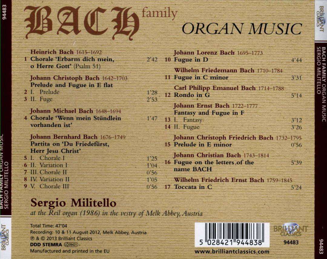 Bach Family Organ Music cover art