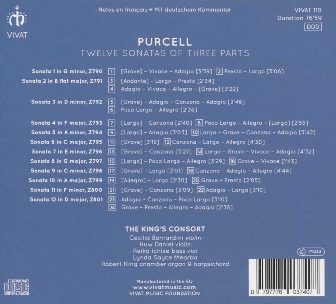Purcell: Twelve Sonatas of Three Parts cover art